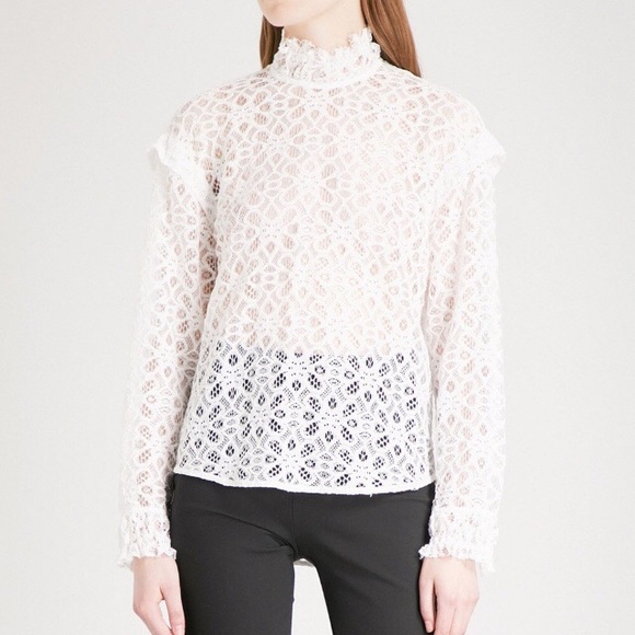 Sandro β Coleta High Neck Lace Blouse in Ecru White Size 1 US 4 - Picture 2 of 9